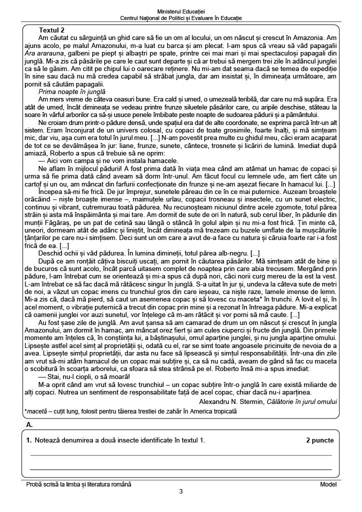 Modele de subiecte pentru Evaluarea Națională 2023 la Limba Română