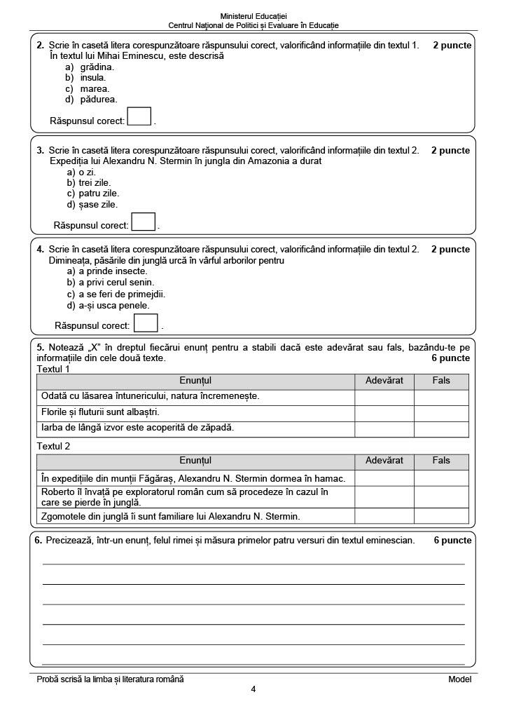 Modele de subiecte pentru Evaluarea Națională 2023 la Limba Română