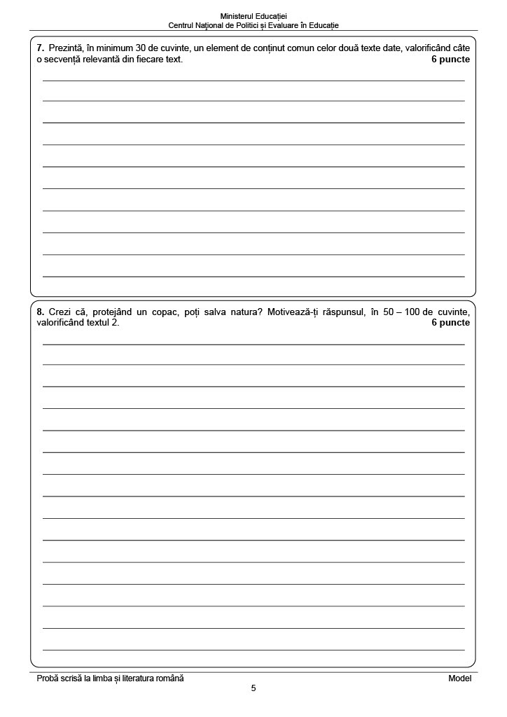 Modele de subiecte pentru Evaluarea Națională 2023 la Limba Română