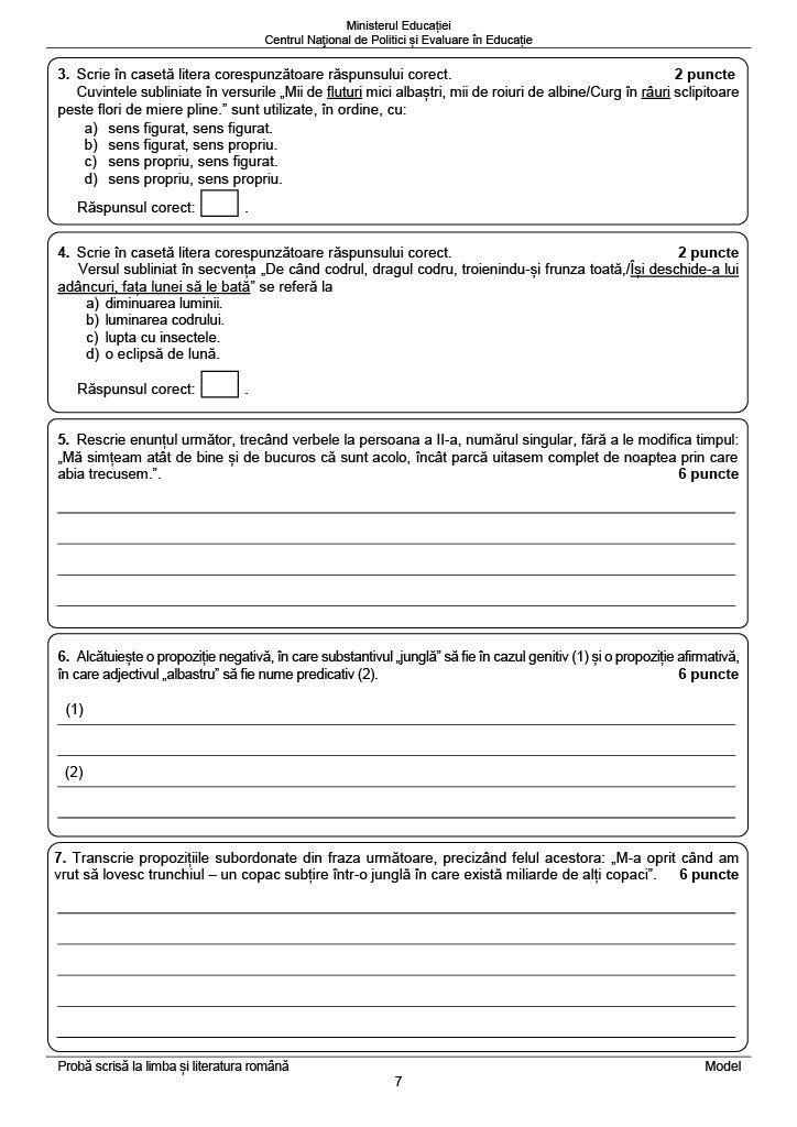 Modele de subiecte pentru Evaluarea Națională 2023 la Limba Română