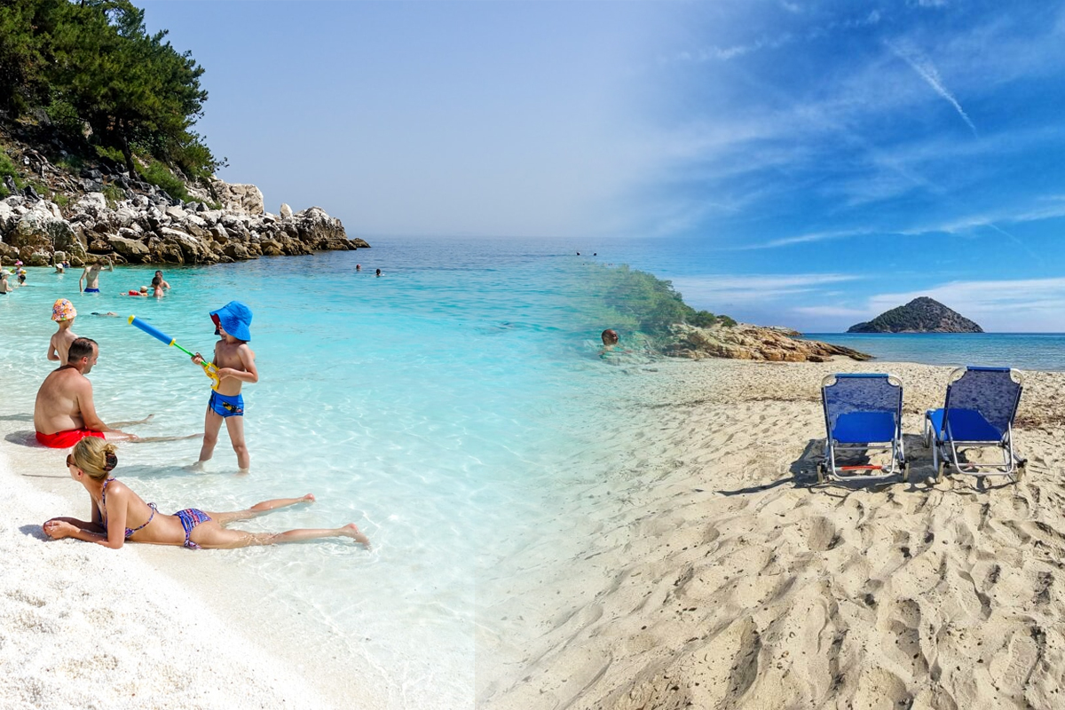 Cat costa sezlongul in marble beach Thassos