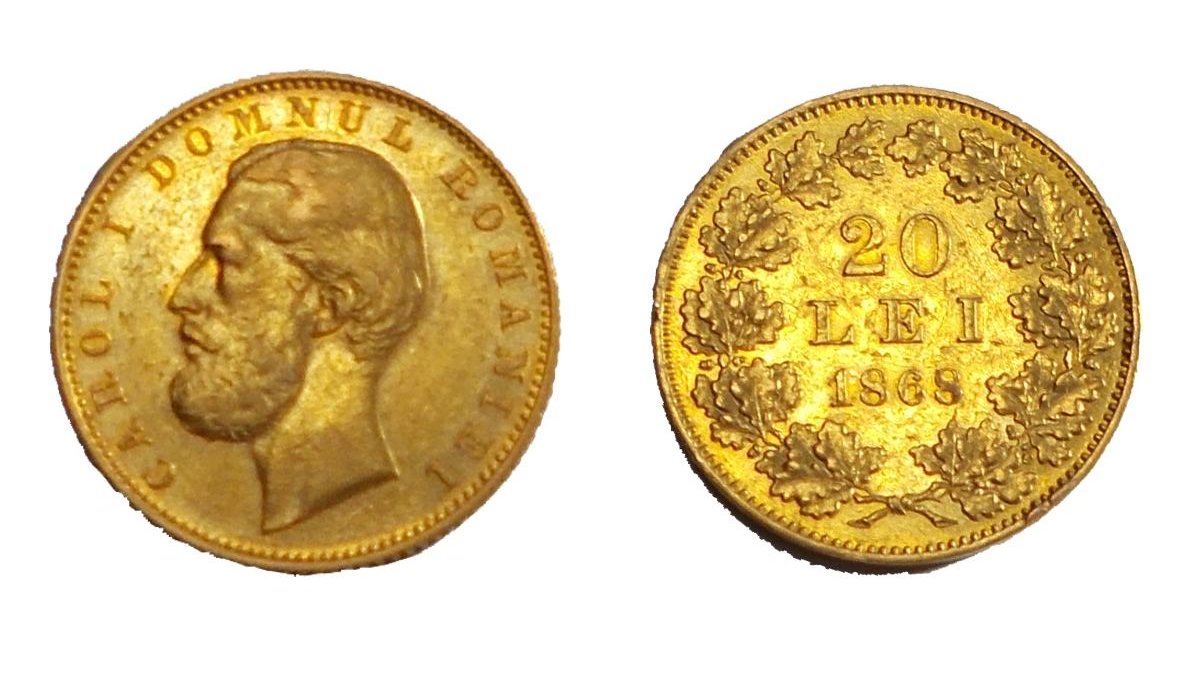 Moneda de 20 de lei de aur a lui Carol I