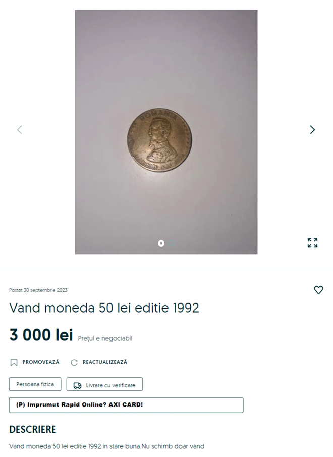 Moneda de 50 de lei care te poate face bogat