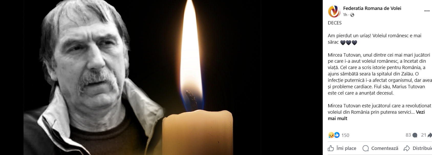 A murit Mircea Tutovan, unul dintre cei mai mari jucători de volei ai României