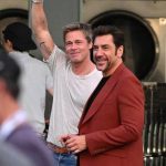 *EXCLUSIVE* Daytona, FL  - *Web Must Call for Pricing*  He really HAS discovered the fountain of youth! BRAD PITT looks Years younger than his recently turned 60 as he sports blue jeans and crisp t-shirt for a  LAUNDROMAT SCENE alongside Javier Bardem in their  UPCOMING RACING FILM.  Pitt plays Sonny Hayes a  retired F1 driver who moves away from the series and races elsewhere after suffering a huge crash during the 1990s. Bardem plays the F1 team owner who convenes him to join the APXGP as a mentor to young racing phenom Joshua Pierce played by Damson Idris. 
The duo were seen filming a scene in which Bardem meets up with Pitt at a laundromat during his wash cycle and the two share a very long sweet hug and chat. The scene may have been one in which Bardem tries to coax the racer to join him in helping his team. The pair certainly seem to get on well together they appeared to be having a great time on set with the rest of the crew and can be seen here chatting in between takes with director, Joseph Kosinski (Top Gun: Maverick).
TheMegaAgency.com
+1 888 505 6342

*UK Clients - Pictures Containing Children
Please Pixelate Face Prior To Publication*,Image: 840550529, License: Rights-managed, Restrictions: , Model Release: no, Pictured: Brad Pitt, Javier Bardem, Credit line: MEGA / BACKGRID / Backgrid USA / Profimedia