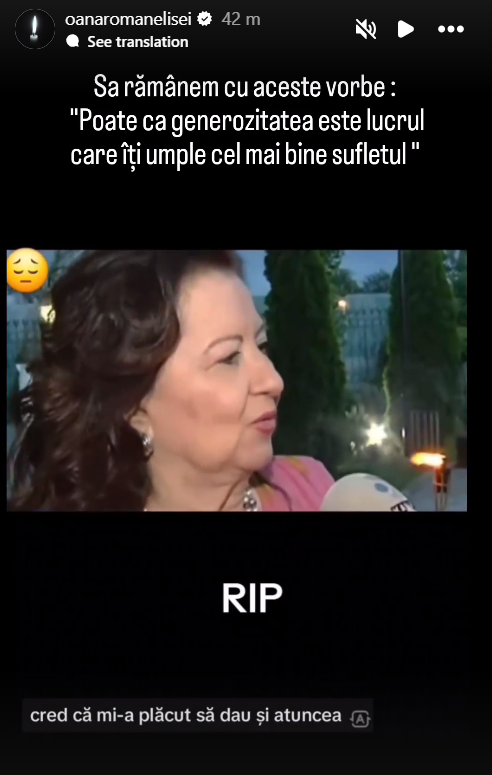 Oana Roman, copleșită de durere. Ce mesaj a postat, după moartea mamei sale, Mioara Roman