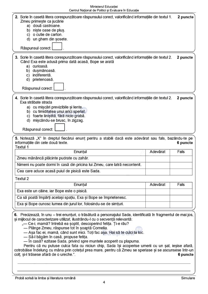 Simulare Evaluarea Națională 2024, subiecte la limba română 3