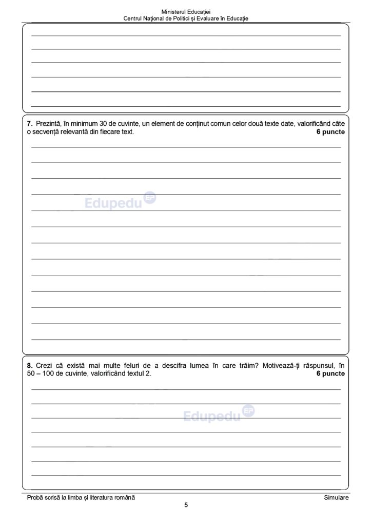 Simulare Evaluarea Națională 2024, subiecte la limba română 4