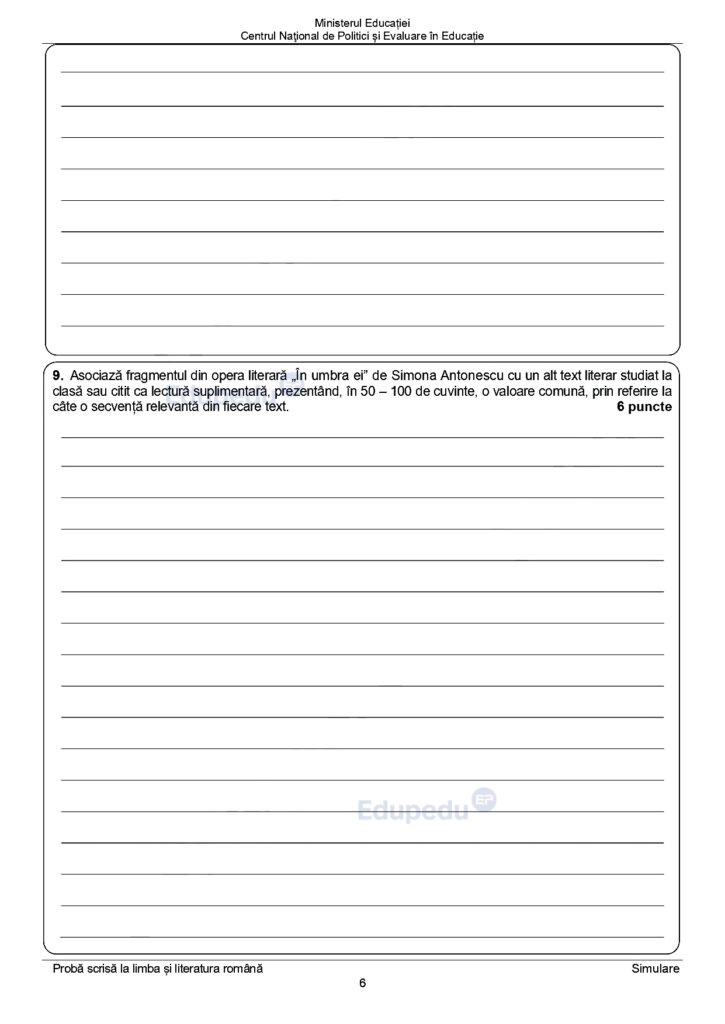 Simulare Evaluarea Națională 2024, subiecte la limba română 5