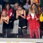 US singer-songwriter Taylor Swift (3rd R), US rapper Ice Spice (L), Ashley Avignone (2nd L) and US actress Blake Lively (2nd R) attend Super Bowl LVIII between the Kansas City Chiefs and the San Francisco 49ers at Allegiant Stadium in Las Vegas, Nevada, February 11, 2024.,Image: 845726176, License: Rights-managed, Restrictions: , Model Release: no, Credit line: Patrick T. Fallon / AFP / Profimedia