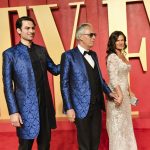 Matteo Bocelli, left, Andrea Bocelli and Veronica Berti arrive at the Vanity Fair Oscar Party on Sunday, March 10, 2024, at the Wallis Annenberg Center for the Performing Arts in Beverly Hills, Calif.,Image: 856609886, License: Rights-managed, Restrictions: This content is intended for editorial use only. For other uses, additional clearances may be required., Model Release: no, Pictured: Andrea Bocelli,Matteo Bocelli,Veronica Berti, Credit line: Evan Agostini / AP / Profimedia