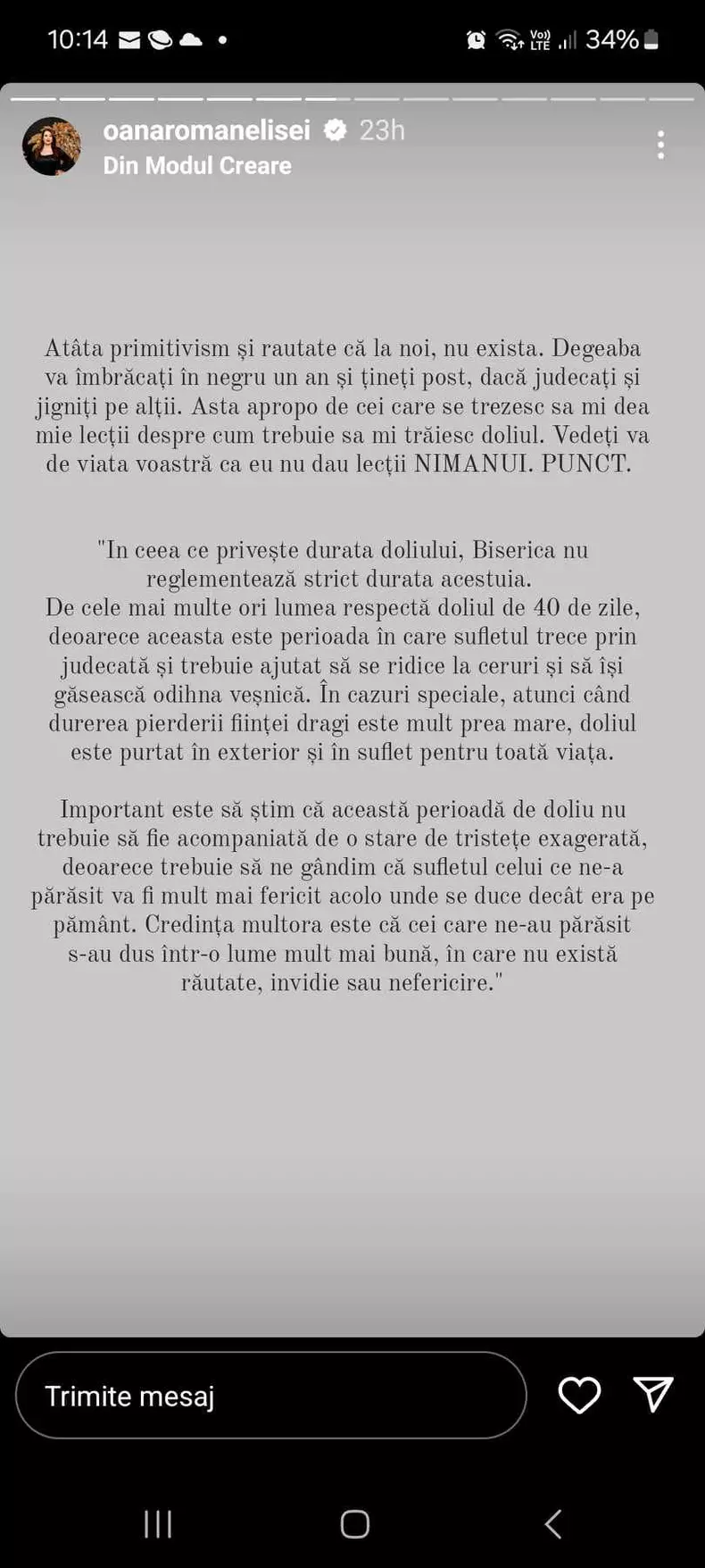 Oana Roman a rabufnit, dupa ce a fost criticata că a renuntat la doliu