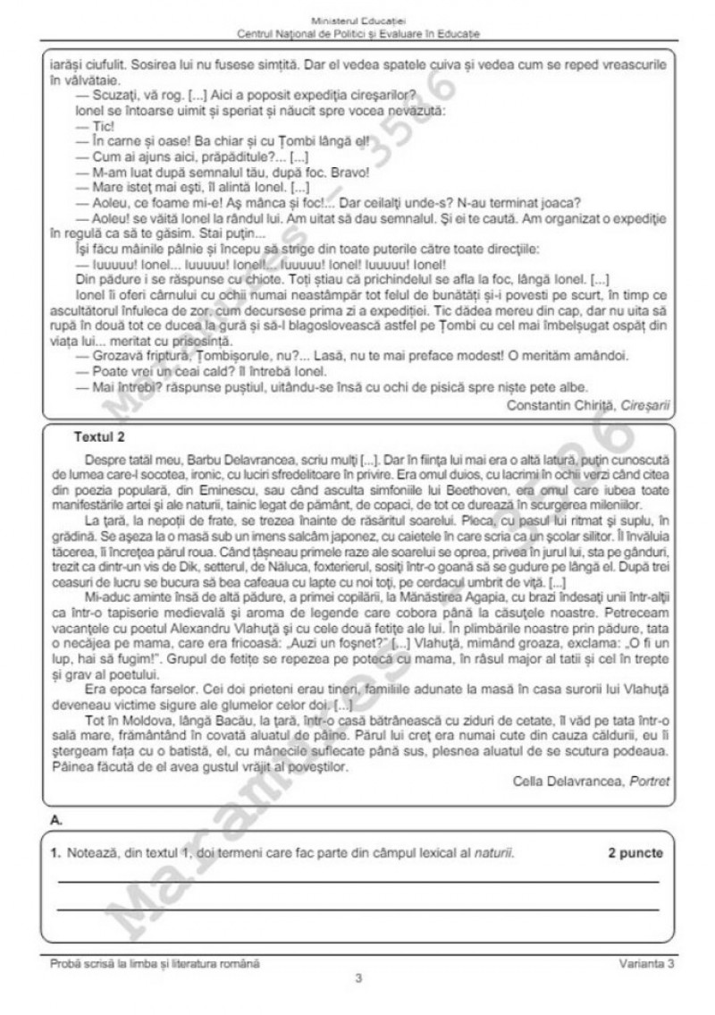 Subiecte Evaluarea Națională 2024 1