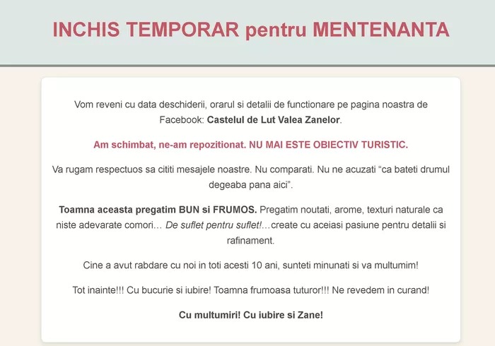 Anunțul conform căruia se schimbă destinația construcției care a atras atâtea zeci de mii de vizitatori a fost postat și pe site-ul oficial