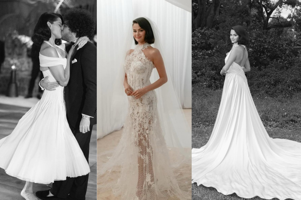 Selena Gomez a purtat trei rochii diferite în ziua nunții sale, fiecare cu un stil aparte